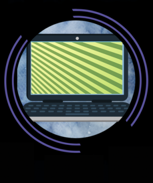 Illustration of a computer with a stripe pattern for the play Distance Learning
