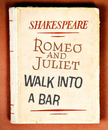 A book with "Romeo and Juliet Walk Into a Bar" written on the cover for TRW Plays